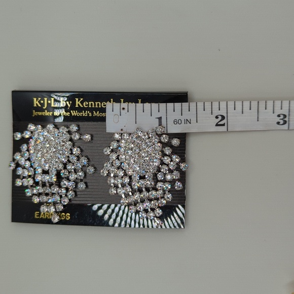Kenneth Jay Lane Silver Earrings with Cluster Design and Chandelier Effect - Picture 9 of 9